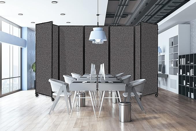 Versare Polycarbonate Room Divider 360 Portable Wall Partition | Freestanding Office Dividers | Locking Wheels | Privacy Screen Panels - 14' x 7'6" Dark Gray Thermoplastic Polymer