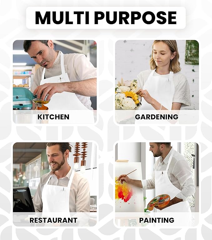 Aprons for Men - 100% Polyester Chef Apron Women with Extra Long Ties - Cooking Aprons for Women & Mens Apron
