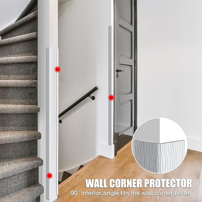 Wall Corner Protector, Walls Edge Protector，Self-Adhesive Wall Corner Guards,PVC Double Side Edge Protector， Furniture Stairs Guard (White Wood Grain 2PCS 120cm/47.2in)