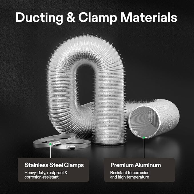 VIVOSUN 8 Inch 8 Feet Flex Air Aluminum Ducting, Dryer Vent Hose for HVAC Ventilation, Exhaust, Duct Fan Systems, Silver Flexible Air Duct w/ 2 Clamps