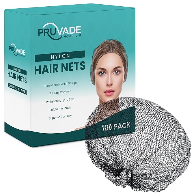 Nylon Hair Nets for Women & Men | 100 Pack | 24" Honeycomb Mesh Hair Net for Food Service, Medical & Industrial Use - Breathable & Sturdy for Bun Hair, Most Long & Short Hair - Latex Free