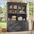 71" Tall Farmhouse Kitchen Pantry, Set of 2, Large Storage Cabinet with Glass Doors, Freestanding Coffee Bar Hutch with Microwave Stand, Adjustable Shelves for Kitchen, Living Room, Black