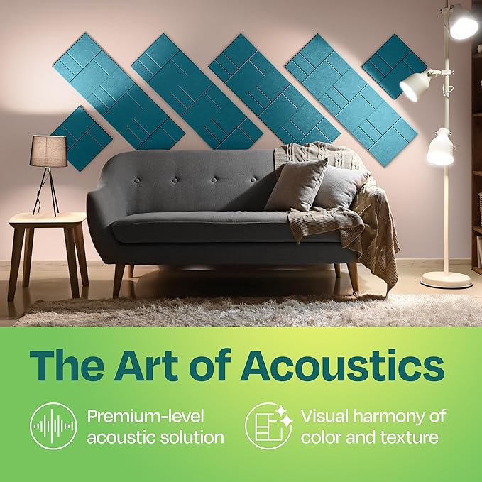 Acoustic Panels 12-Pack Soundproof Wall Panels 12"x12"x0.4" Decorative Sound Dampening for Your Home, Office, Studio, Bedroom & More with Unique GridFrame Carving [Light Turquoise]