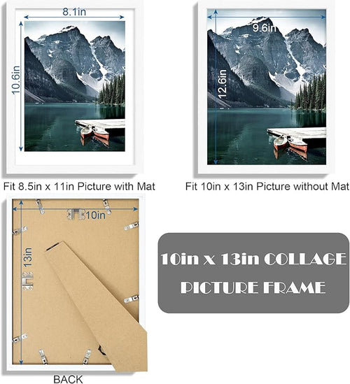 10x13 Picture Frames with Real Glass - Display 8.5x11 Diploma with Mat or 10 x 13 Photo without Mat, Wall or Table Top Display(White, 3 Pack)