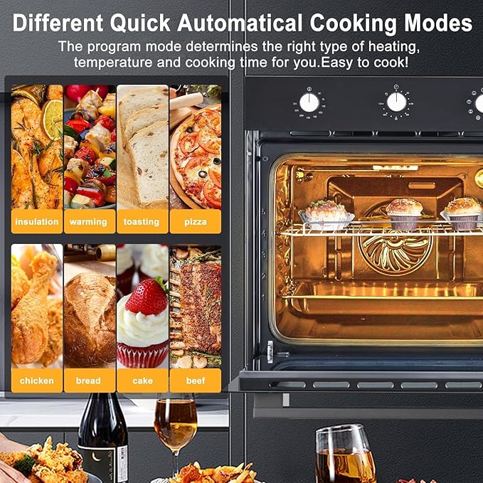 24 in Built-in Electric Wall Oven with Knob Control,70 L (2.47 Cu.Ft) Capacity,3000W Convection System & Self-Cleaning,Blue Enamel Interior,CSA Certified