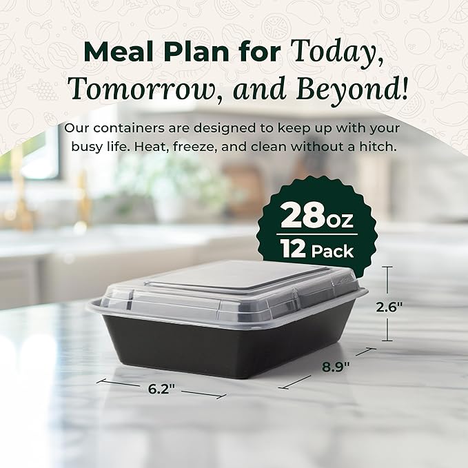 Enther Meal Prep Containers 12 Pack 1 Compartment Single Lids Food Storage Bento BPA Free | Stackable | Reusable Lunch Boxes, Microwave/Dishwasher/Freezer Safe Portion Control (28 oz)