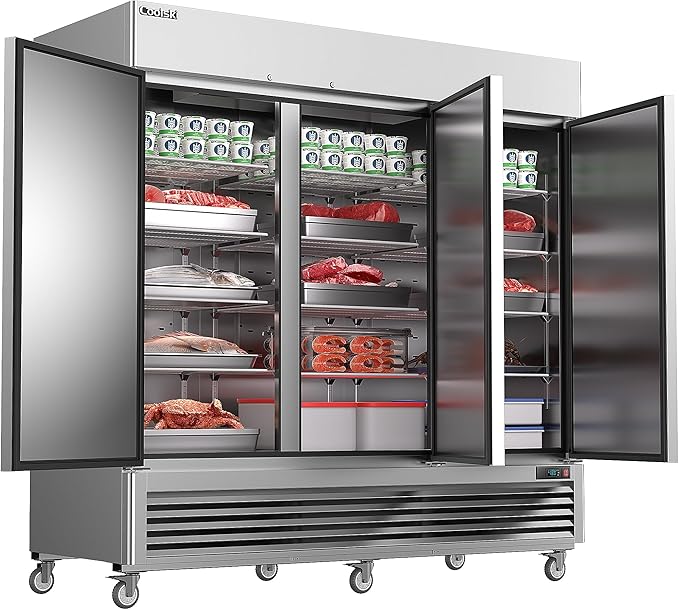 Coolski 82'' Commercial Freezer 3 Doors, Reach-In Upright Freezer for Restaurants Bars Garages, 72 Cu.Ft Auto Defrost -13 to -5℉ Temp Control Fan Cooling, ETL NSF Approved