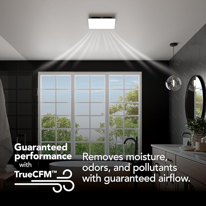 EVOLVE Premium Bathroom Exhaust Fan with Light and Continuous Run, 110-130-150 Selectable CFM