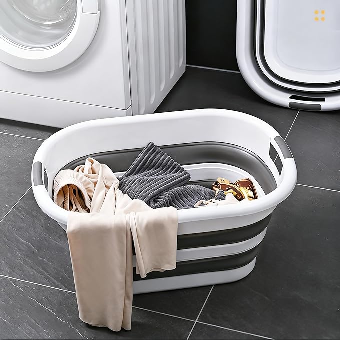 26L/40L Large Collapsible Mop Bucket with Handle for Cleaning, Silicone Portable Pet Bathtub for Puppy Small Dogs Cats, Foldable Laundry Basket Hamper Clothes Storage Bin Space Saving Design (40L)