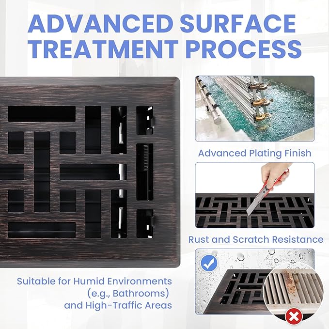 4x10 Inches 2 Pack Heavy Duty Walkable Floor Register Easy Adjust Air Supply Lever Floor Vents - Seattle Design - Vent Cover for Home Floor - Oil Rubbed Bronze