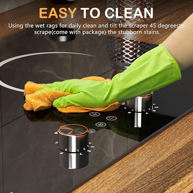 Karinear Electric Cooktop 2 Burner, 110V Electri Stove Top, 2000W Knob Control & Sensor Touch Electric Hot Plate for Countertop or Built-in Install, Timer, Safety Lock, 9 Power Level, 24 Inch