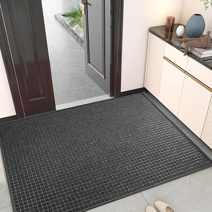 Kuyal Front Door Mat, 3'*4' Door Mat for Inside Outside Entrance,Waterproof Welcome Mats with Non-Slip Backing, Indoor Outdoor Entryway, Commercial Floor Mats, Durable & Easy to Clean, Dark Gray