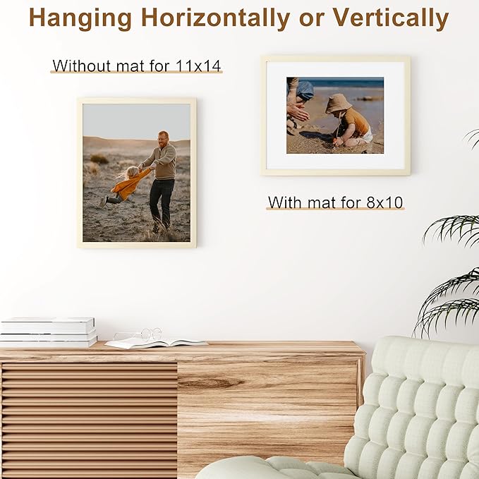 Vittanly 11x14 Picture Frame, Solid Wood Frame with Plexiglass, Includes 8x10 Mat, Wall Hanging for Photos, Home Decor, White, 1 Pack