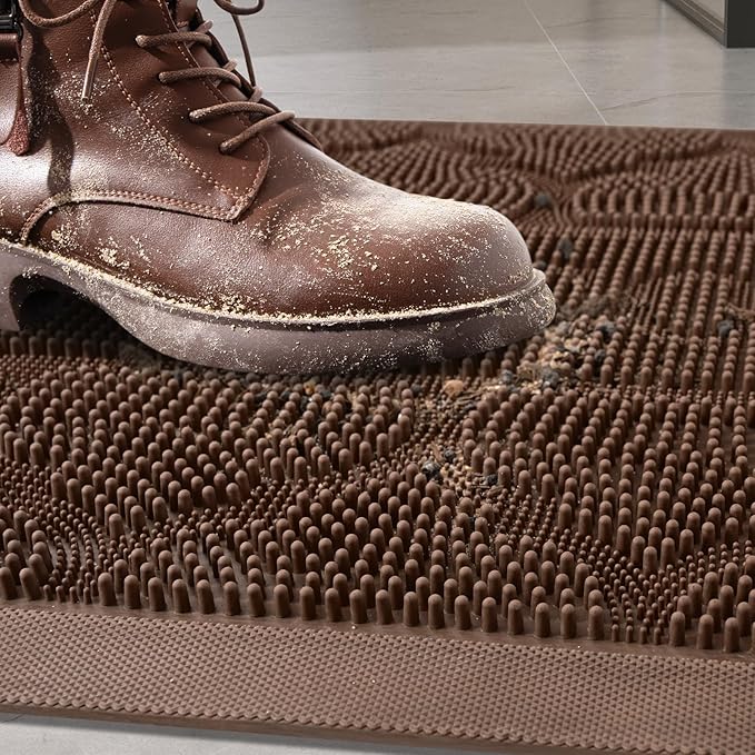 FRAMICS Heavy Duty Rubber Doormat 24x36 Inches - Non-Slip Outdoor Welcome Mat for Front Door Entrance, Waterproof Dirt Trapper for Shoes, All Season Brown Doormat