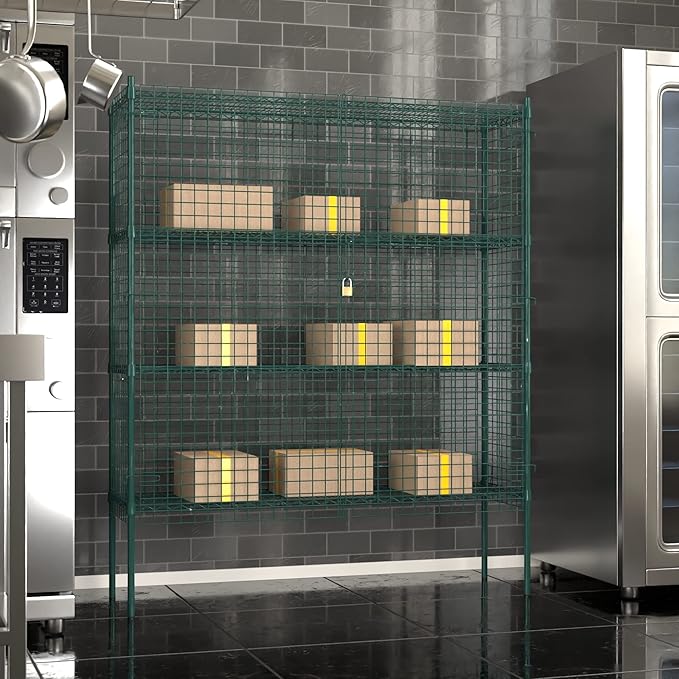 Commercial Grade NSF Listed Metal Wire Mesh Storage Green Epoxy Security Cage Kit 18" x 60" x 74", Perfect for Warehouse, Walk-In Refrigerator, Freezer, Grocery Store, Restaurant