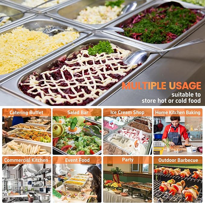 6 Pack Hotel Pans, 1/3 Size 4 Inch Deep Steam Table Pan, Stainless Steel Commercial Food Pan Anti Jam Steam Pan, Breading Trays for Hotel, Party, Buffet, Catering Supplies