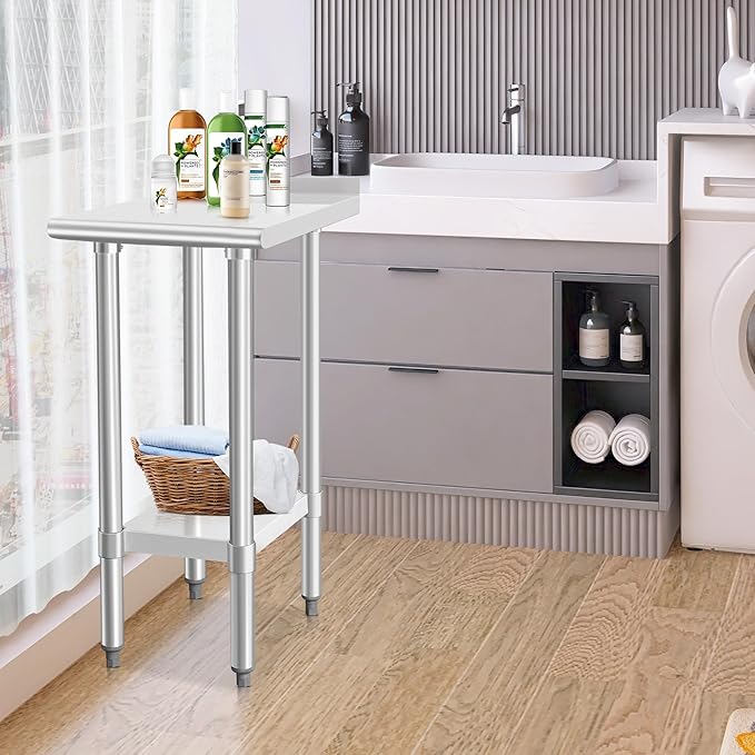 HARDURA Stainless Steel Commercial Work Table Prep Work Metal Table 24×15 Inches with Undershelf and 2" Backsplash Heavy Duty NSF 430 for Kitchen Food Prep