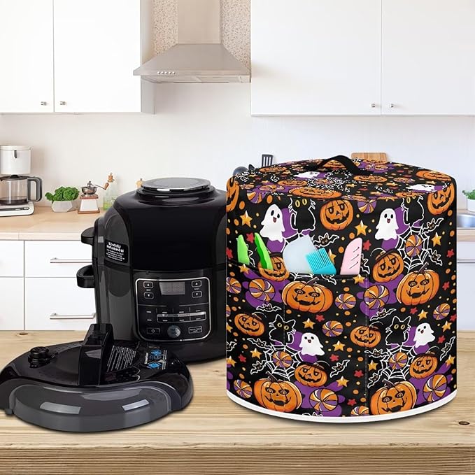 6 Quart Pressure Cooker Dust Cover with Top Handle and Storage Pocket Kitchen Appliance Decoration Halloween Theme Pumpkins Print Air Fryer Rice Cooker Dust Covers