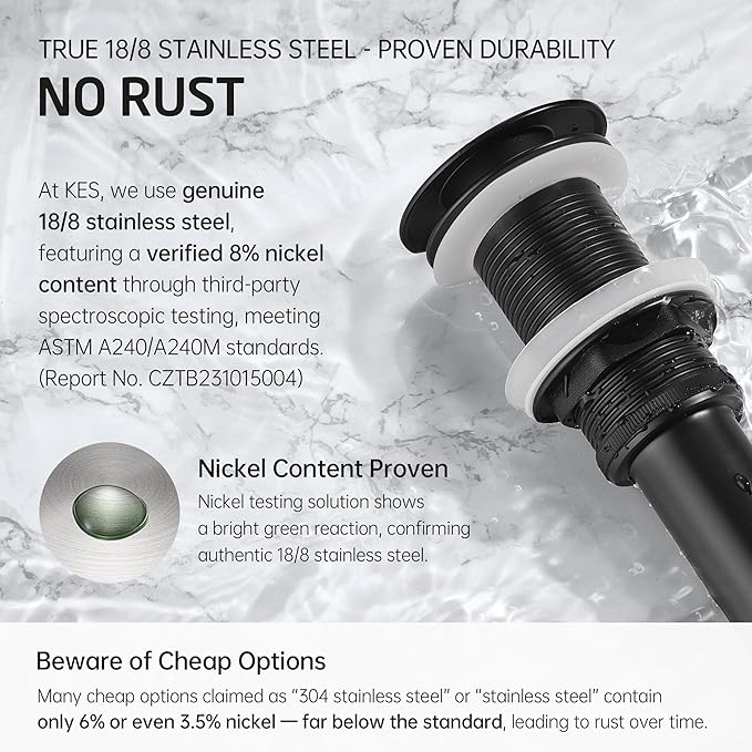 KES Bathroom Sink Drain Without Overflow Vessel Sink Lavatory Vanity Pop Up Drain Stopper Matte Black, All Metal Rustproof Brass and 304 Stainless Steel, S2008D-BK