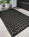 DEXI Front Door Mat Outside Entrance Rubber 19x30, Welcome Floor Doormat Heavy Duty Non Slip, Dirt Trapper Waterproof Exterior Entry Mats All Weather for Patio Entryway Drainage, Black