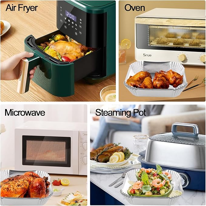Air Fryer Paper Liners, 100Pcs Aluminum Foil Air Fryer Disposable Paper Liner, 6.3” Square Non-stick Sheets, Food Grade Aluminum Foil for Baking, Frying, Grilling, Roasting Microwave
