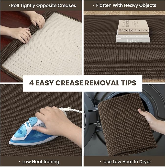 IOHOUZE Washable Runner Rug 3x10 Non Slip Rubber Backed Long Hallway Runner Entryway Runner Indoor, Kitchen Rugs Woven Cotton Floor Carpet for Hall Entrance, Brown