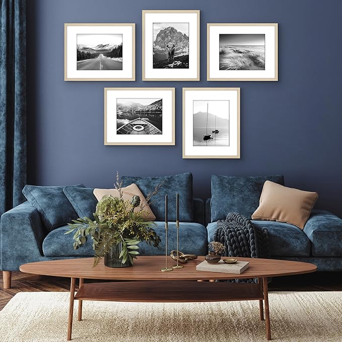 Americanflat 16x20 Picture Frame with Polished Plexiglass - Set of 5 - Use as 11x14 Frame with Mat or Display 16x20 Photo Without Mat - Galleria Collection - Picture Frames for Wall - Natural Oak