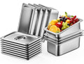 8 Pack Hotel Pans with Lids, 1/3 Size 6" Deep Stainless Steel Steam Table Pan 22 Gauge Anti Jam Commercial Food Pans for Hotel, Party, Buffet, Catering Supplies