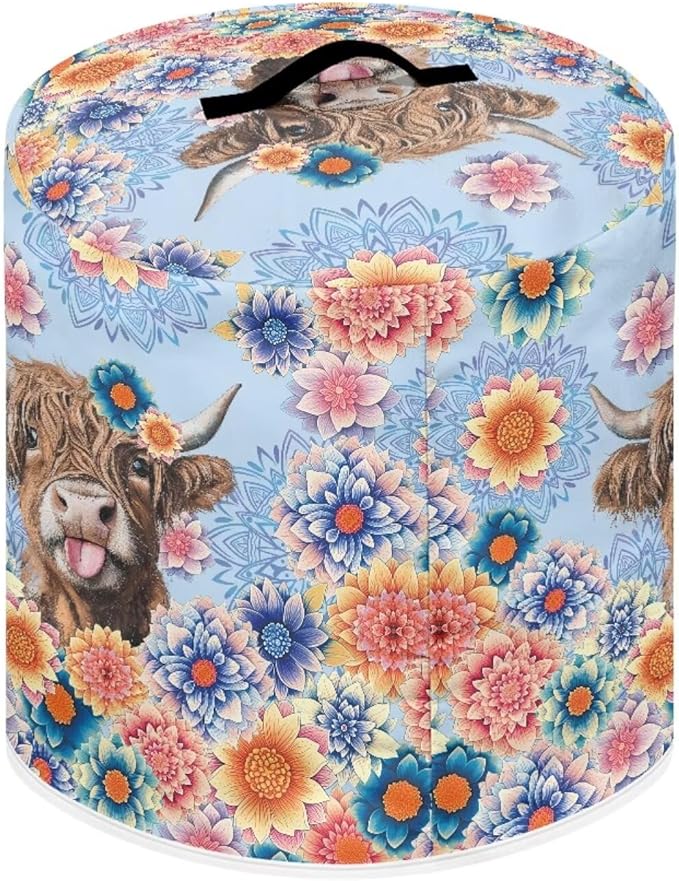 Xoenoiee Electric Pressure Cooker Cover Boho Mandala Highland Cattle Pattern Kitchen Appliance Dust Cover with Pockets, Compatible with Crock Pot, Rice Cooker, for 3 Qt Pot