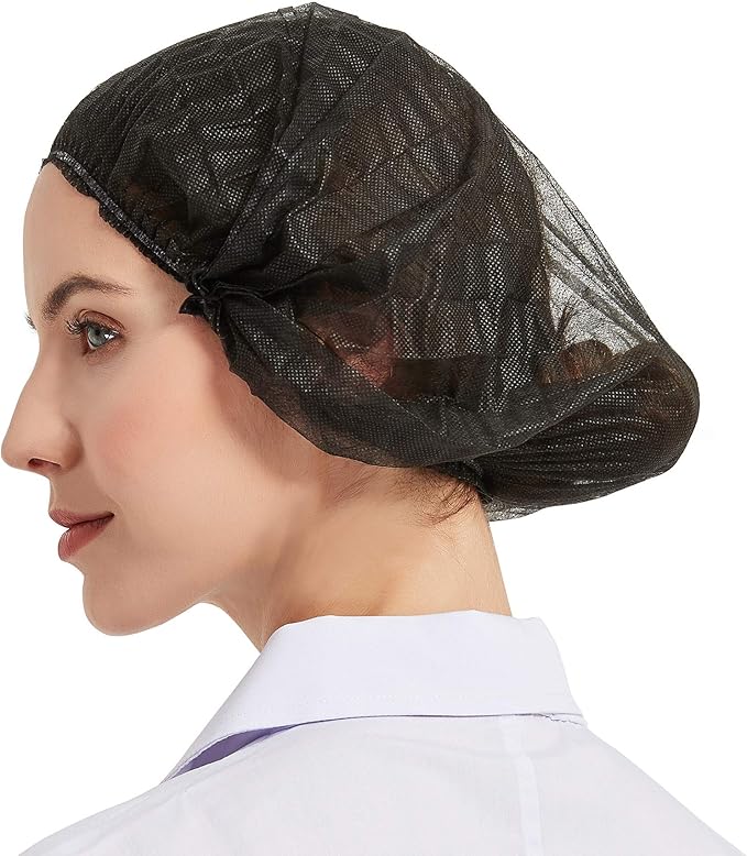 ProtectX 100-Pack Black Disposable Hair Nets, Elastic Head Cover, Bouffant Caps, Sanitation Head Cover for Food Service, Spa Men & Women - 24 inch