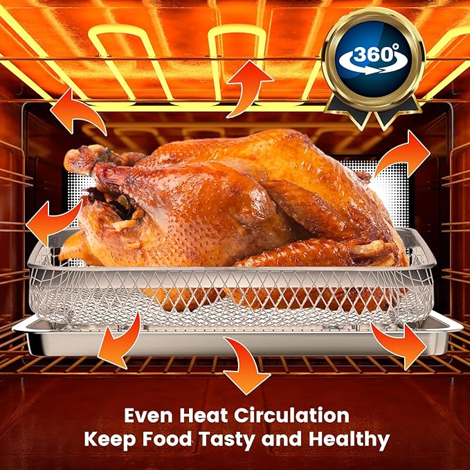 Air Fryer Tray Replacement for Cuisinart TOA-28 AFR-25 Toaster Air Fryer Convection Oven, 11.29 * 9.68'' Non-stick Mesh Air Fryer Steel Basket Wire Rack Accessories Parts, Dishwasher Safe