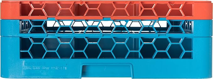 CFS RG9-2C412 OptiClean 9 Compartment Glass Rack with 2 Extenders, 7.12", Polypropylene, Orange/CFS Blue