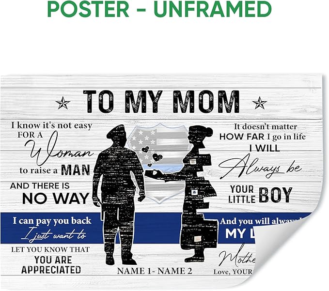 Personalized Police Poster & Framed Canvas, To My Mom You Are Appreciated Home Office Decor, Custom Name Bedroom Living Room Aesthetic Wall Art Gift For Mom, From Son, Mother'S Day Gifts