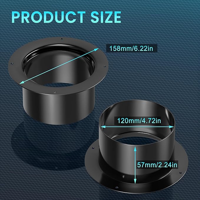 5 Inch Duct Connector, HG Power 125mm Plastic Straight Pipe Flange for 5" Ducting Pipes Hoses Heating Cooling HVAC Ventilation Use, Black