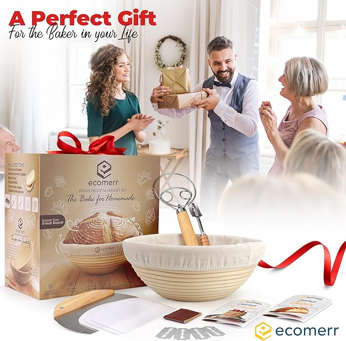 Banneton Bread Proofing Basket, 9inch Round Sourdough Starter Kit, Sourdough Bread Baking Supplies and Baking Accessories, Banneton Basket Gift Set