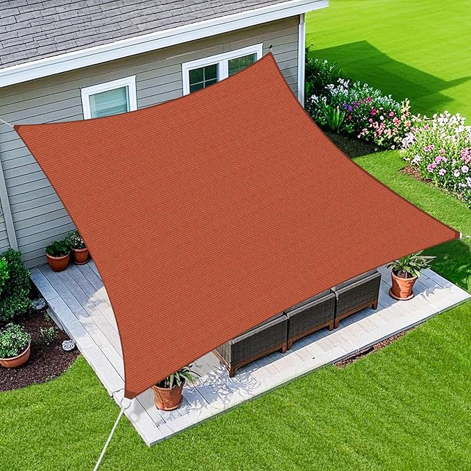 Amagenix Sun Shade Sail 7X14 Curved Edge Outdoor Shade Canopy Rust Red Breathable 95% UV Block Shade Cloth for Patio Garden Backyard (We Make Custom Size)