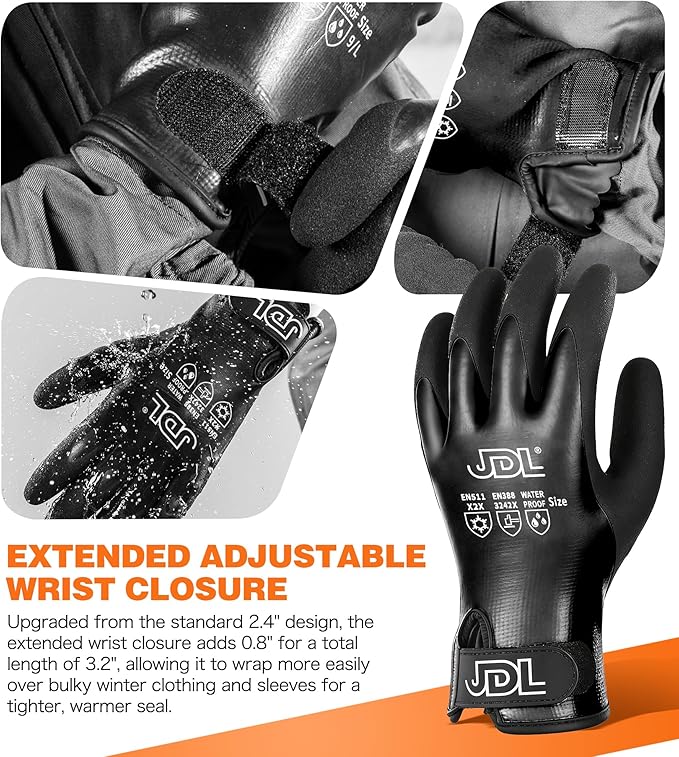 JDL Faux Mohair 100% Waterproof Winter Work Gloves for Men and Women – Extra Warm, Thermal Insulated Freezer Gloves