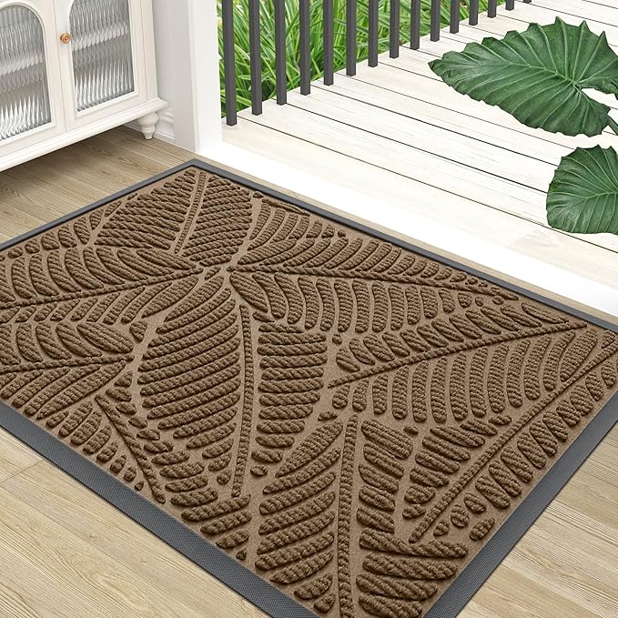 Colorxy Waterproof Doormat, Sturdy Natural Rubber Front Indoor Mat, Non Slip Low Profile Outdoor Door Mat, Stain and Fade Resistant Floor Mats, Easy Clean Patio Entry Mat, 36''x24'', Light Brown