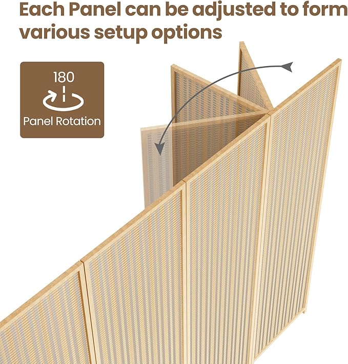 8 Panel Room Divider and Extra Wide Folding Privacy Screen, 126" W x 67" H, Bamboo Room Divider for Room Separation