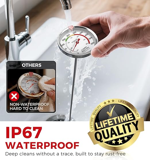 BOMATA 2-Pack Candy Thermometer with Pot Clip, Waterproof IP67 and 2.5" Display Deep Fry Oil Thermometer for Cooking, Food, Turkey, BBQ, Grill... Mth400 Silver & Gray