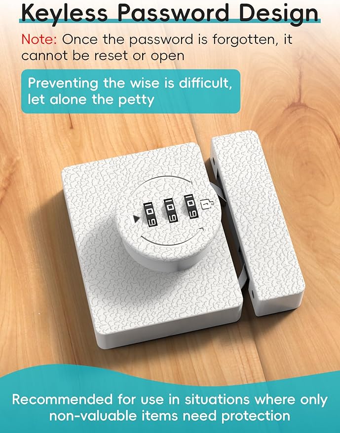 Keyless Combination Cabinet Lock, Anti-Pry 3-Digit Security for Swinging/Sliding Door, Drawer, Cupboard, Locker, Closet, Child Safety, Easy Installation (White, 1 Pack)