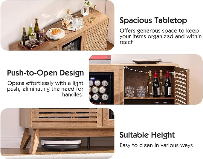 60" Farmhouse Coffee Bar Cabinet with Beverage Fridge (Included), Wine Bar Cabinet with Drawer Storage, Mini Fridge Cabinet, Sideboard Cabinet for Dining Room, Living Room-White