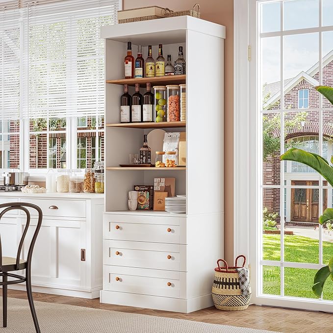 Vyre 71" Tall Farmhouse Kitchen Pantry, Set of 2 Large Storage Cabinets with 3 Drawers, Adjustable Shelves, Wood Versatile Hutch Cabinet for Living Room, Dining Room