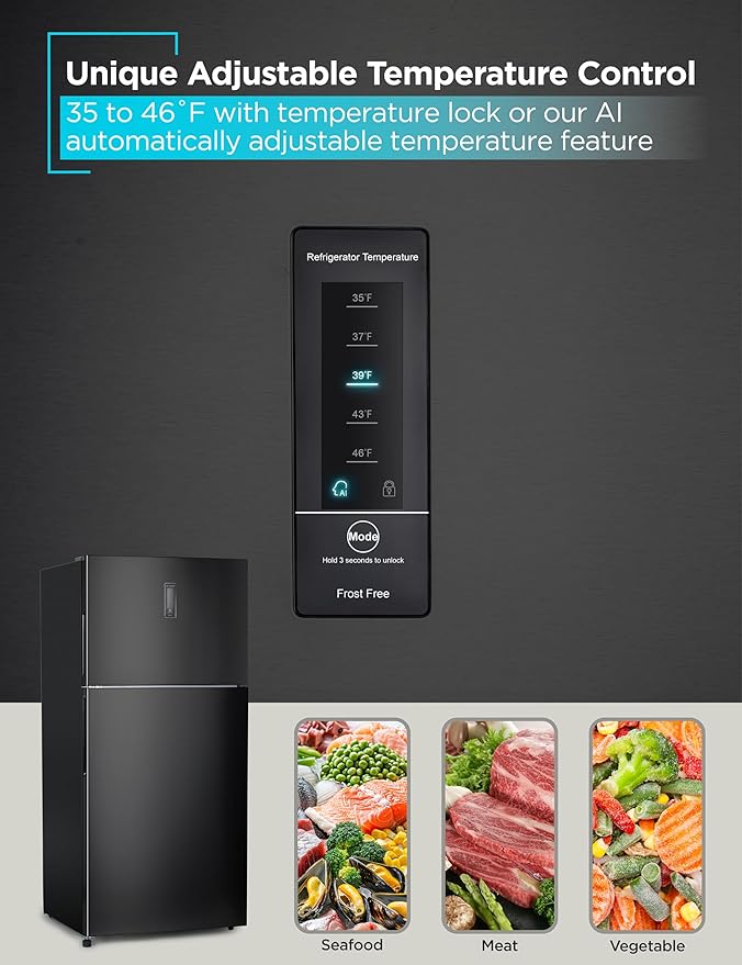 BLACK+DECKER 16.4 Cu. Ft. Top Mount Refrigerator with Freezer, 2 Door Fridge with Separate Temperature Controls, Auto Defrost, Full Size Kitchen Appliance For Homes and Apartments, BR1640KB, Black