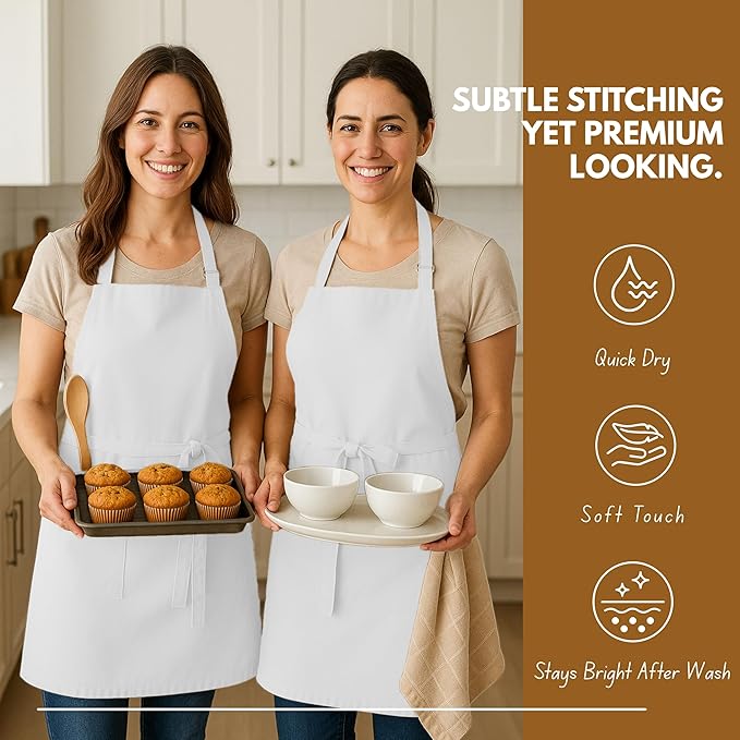 Native Fab Kitchen Apron 2 Pack - 100% Cotton Adjustable, Durable Apron with Pockets, Perfect for Cooking, Baking, Grilling