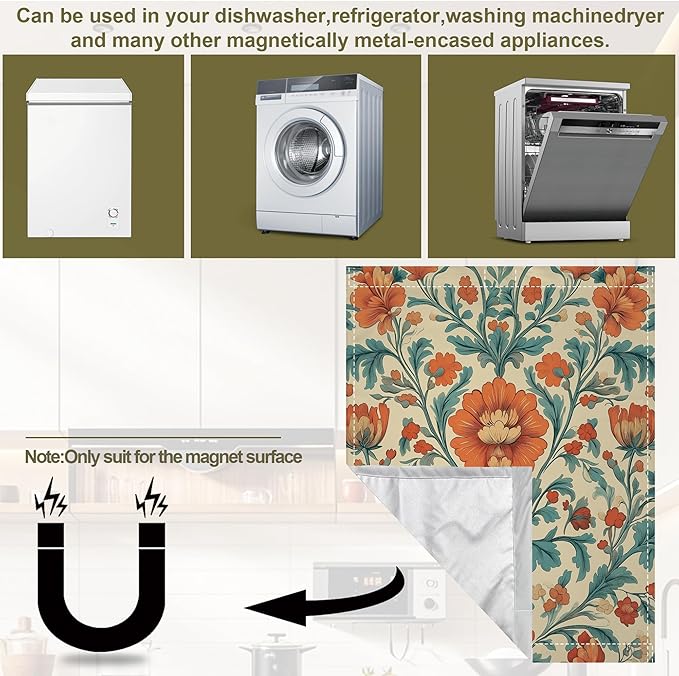 Magnetic Dishwasher Cover,Boho Ethnic Flower Reusable Dishwasher Magnetic Cover Decorative Door Covers Panel for Home Kitcen 23" x 26"