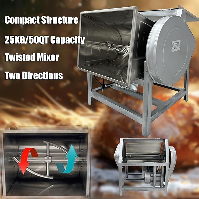 INTSUPERMAI Commercial Dough Mixer Machine 25KG Electric Flour Mixer with 90 Degree Tilt Bowl for Dough Mixing Kneading Capacity 50QT 2200W