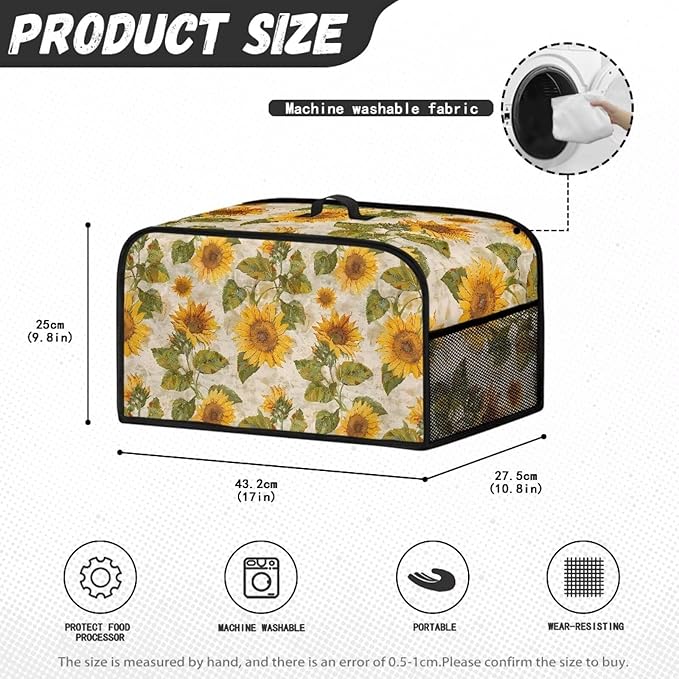 Sunflower Crock Pot 6-8 Quart Floral Slow Cooker Cover Dust Cover Slow Cooker Bag Soft Slow Cooker Dust Cover with Mesh Pocket for Accessories Portable Convenient Dust Resistant