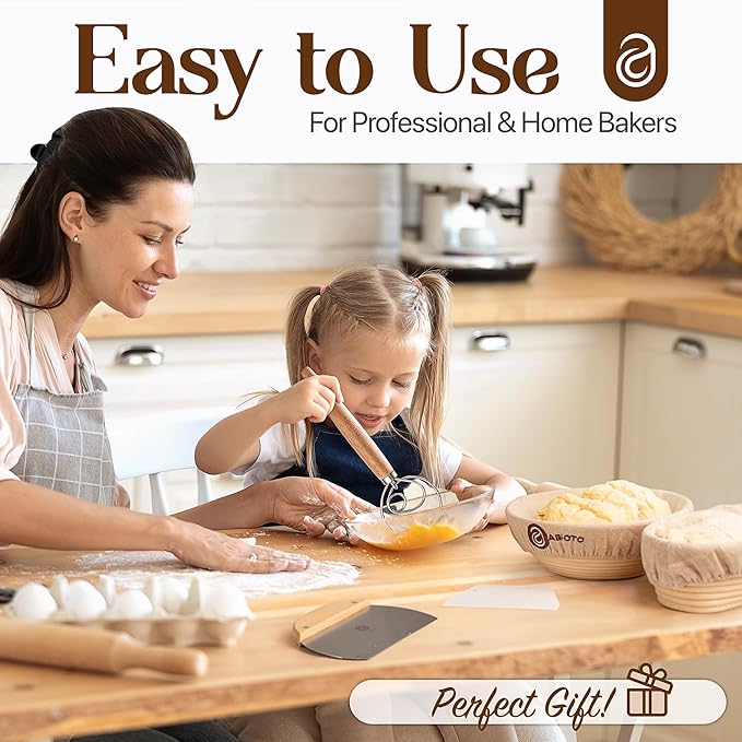 Banneton Bread Proofing Basket Set and Sourdough Bread Baking Supplies - Essential Sourdough Tools with 9" Round, 10" Oval Baskets, and Sour dough kit - Perfect Baking Gifts for Women, Men, and Bakers