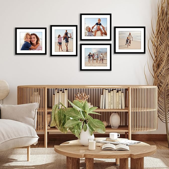 Americanflat 12x14 Picture Frame with Polished Plexiglass - Set of 5 - Use as 9x11 Frame with Mat or Display 12x14 Photo Without Mat - Galleria Collection - Picture Frames for Wall Display - Black
